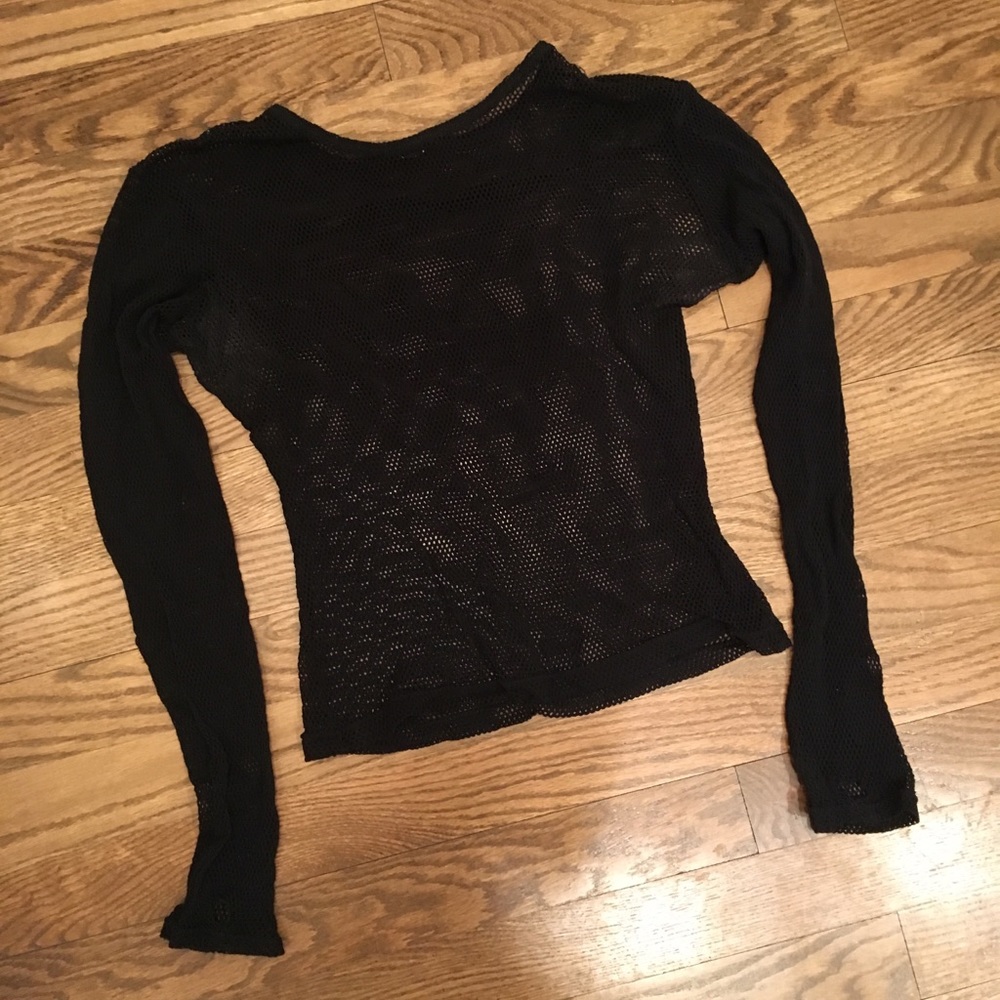 Mesh Fishnet Crop Top Long Sleeves